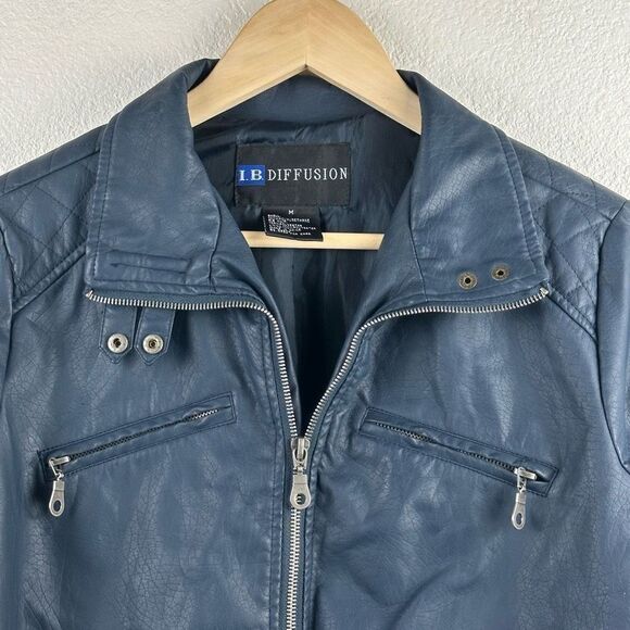 I.B. Diffusion Faux Leather Jacket Women's Size M Black Moto Style - Picture 3 of 11
